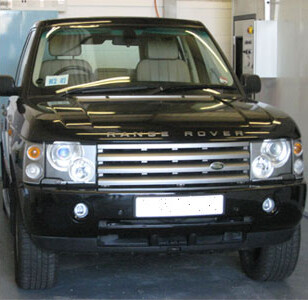 A black Range Rover after bodywork